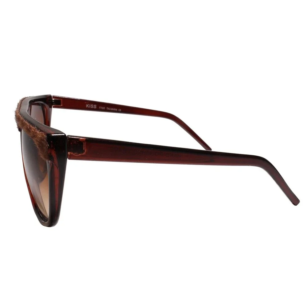 Exotic Vintage Square Sunglasses Flat Top w/ Fabric Accent Brown Fashion Shades